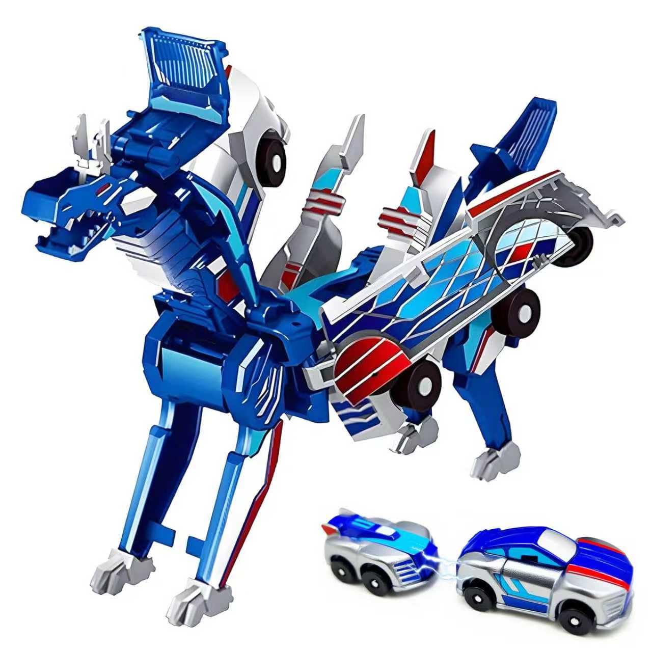 Collision Transforming Dinosaur Car Toy – 2 Cars Crash & Transform into Dinosaur Robot Toys for Kids – Fun Gift for Boys & Girls, Birthday & Christmas,Easter Basket Stuffers (Blue Dragon)