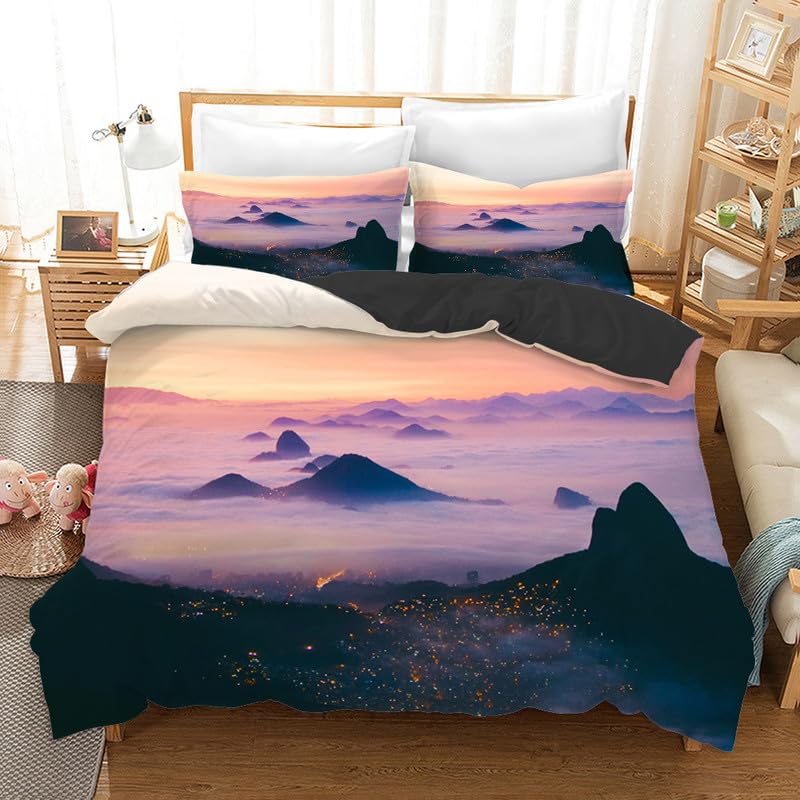 Funda nórdica cama 90 montaña púrpura 155x220cm microfibra con funda de almohada