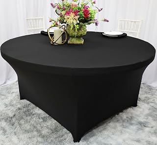 Wholesale (220 GSM) 4 FT (48 in) Round Spandex Stretch Fitted Table Cover Tablecloths - Black