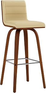 Armen Living Vienna Mid Century Modern Swivel Bar Stool for Kitchen Island Counter in Cream Faux Leather and Walnut Wood, 30" Seat Height