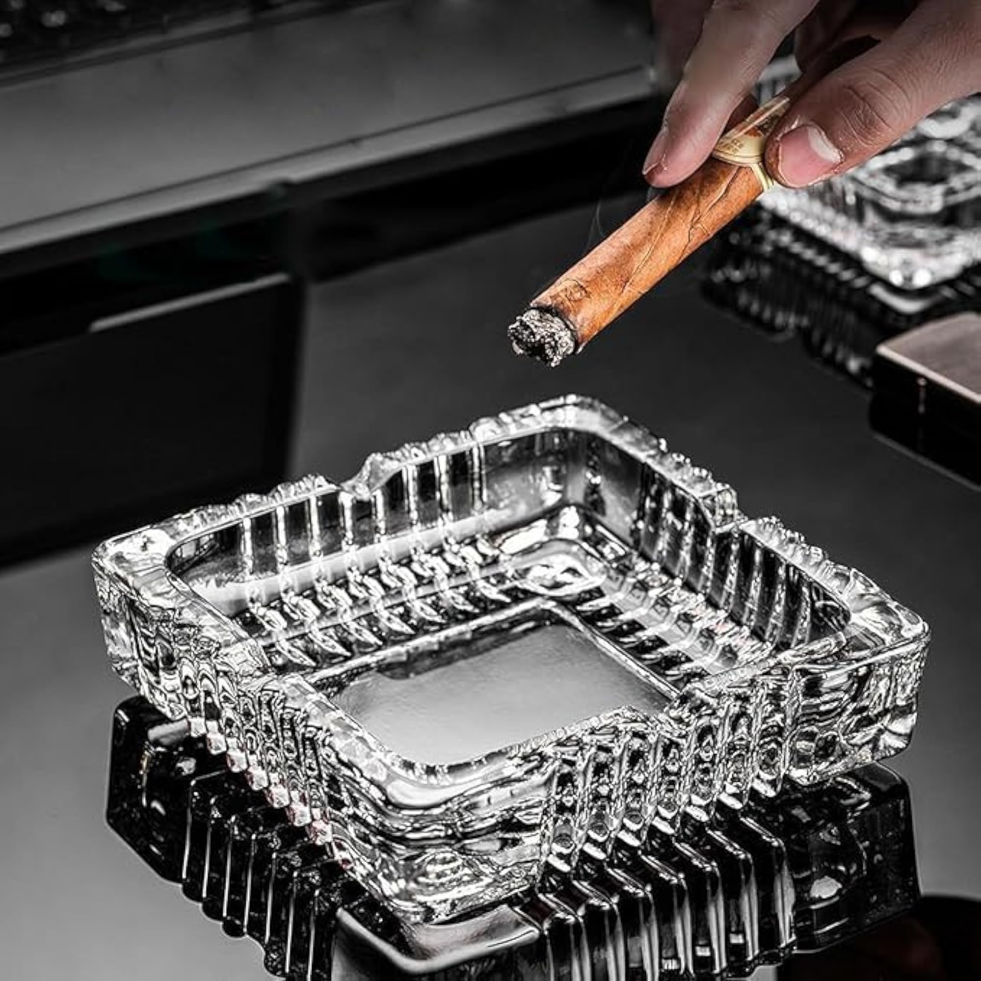 Square Designer Glass Ashtray for Home & Office Decor