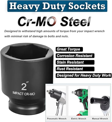 Miniatura 3 de Juego de dados de impacto de 1 pulgada, 9 piezas SAE de impacto, 1 pulgada, 1 pulgada a 2 pulgadas, 6 puntos de impacto con estuche de