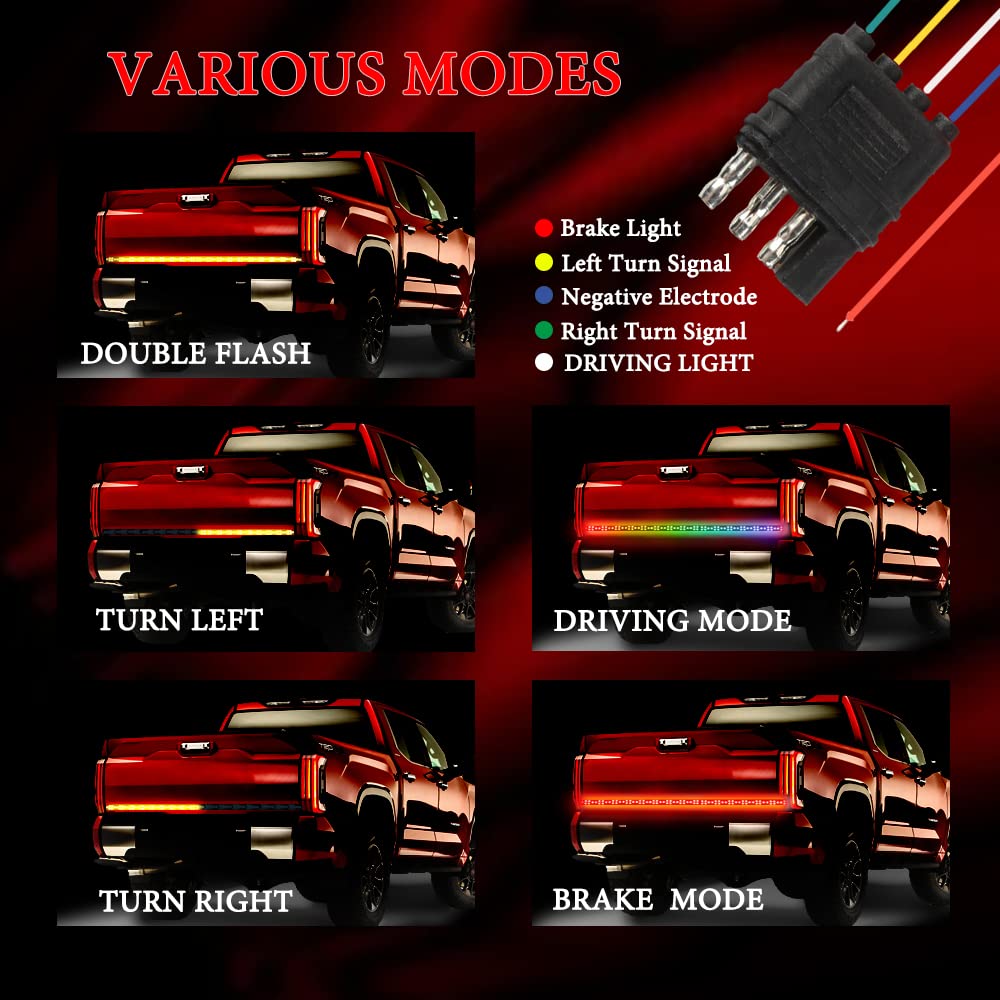 60-Inch LED Tailgate Light Bar – 3-Row Strip With Flow Turn Signal, Brake, Reverse & DRL For Trucks