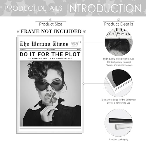 Miniatura 2 de Póster de pared en blanco y negro, póster de moda, póster de noticias de periódicos, pósteres retro para bares, decoración de carrito de bar,