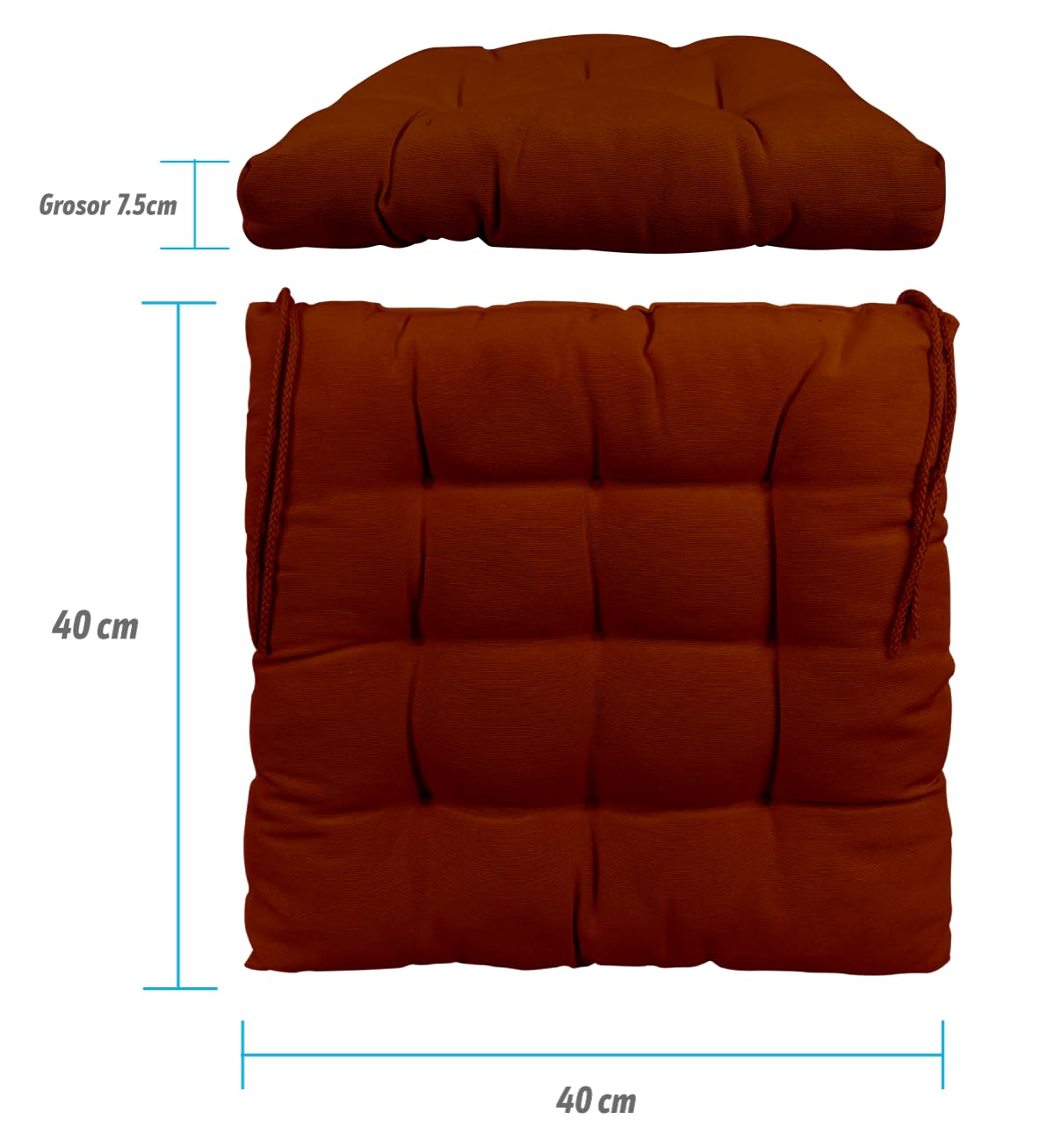 CHELY INTERMARKET Cojines Silla 40x40x7,5cm Pack 6 Unidades Relleno Mullido Marrón 9 Pespuntes Acolchado Exterior Interior Decorativos Suaves Estables Lavables Terraza Jardín