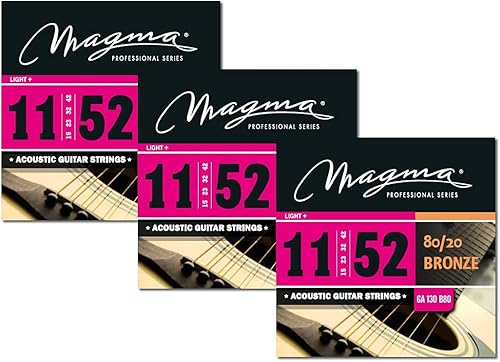 Magma - Cuerdas de guitarra acústica Light + Gauge - Cuerdas acústicas de bronce 8020 calibre 11-52 (.011 pulgadas - 0.052 pulgadas) - 3 juegos de