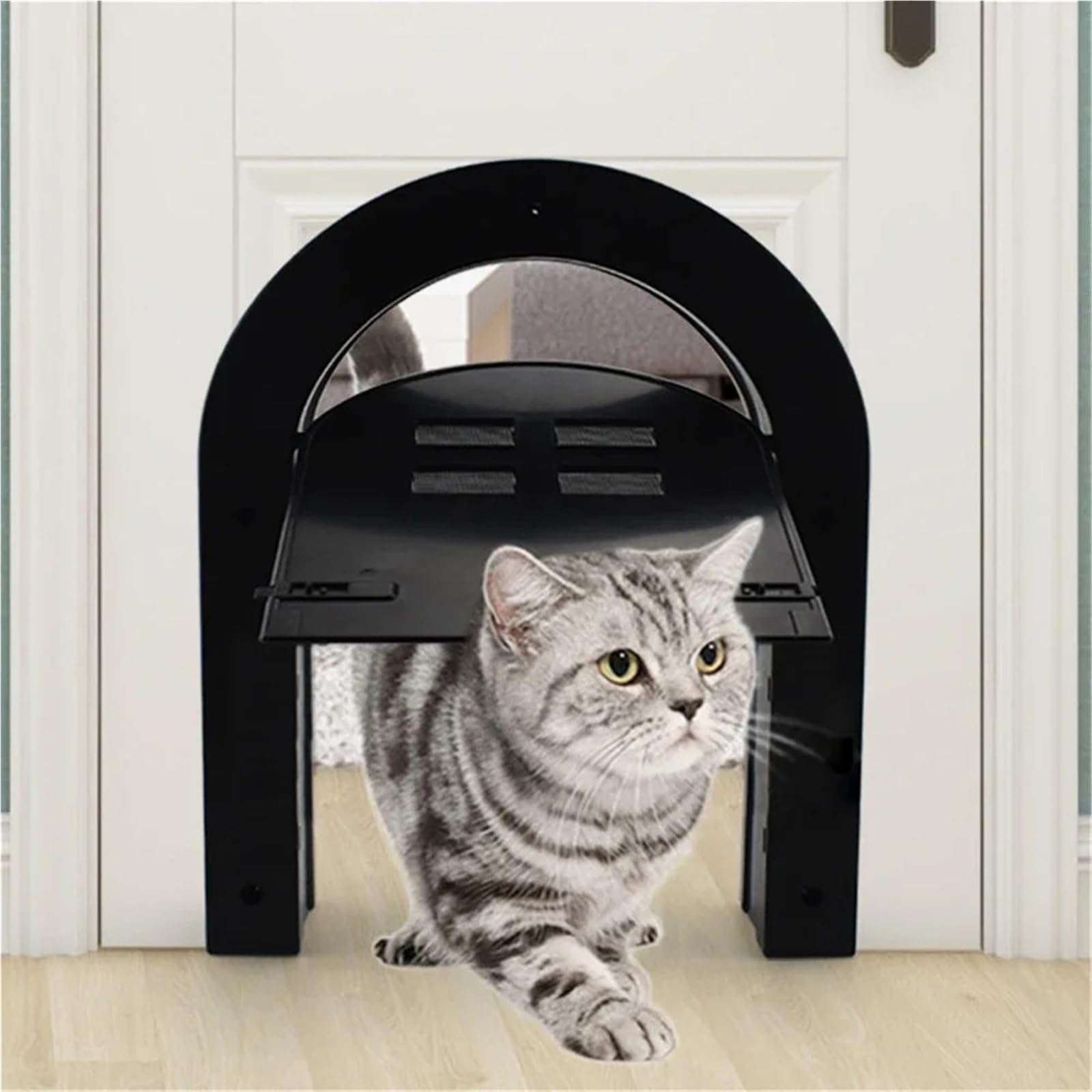 Gattaiola per gatti Finestra magnetica for zanzariera for cani e gatti for animali domestici, for accessori for cancelli ad arco in plastica ABS in legno per Porta(Black)