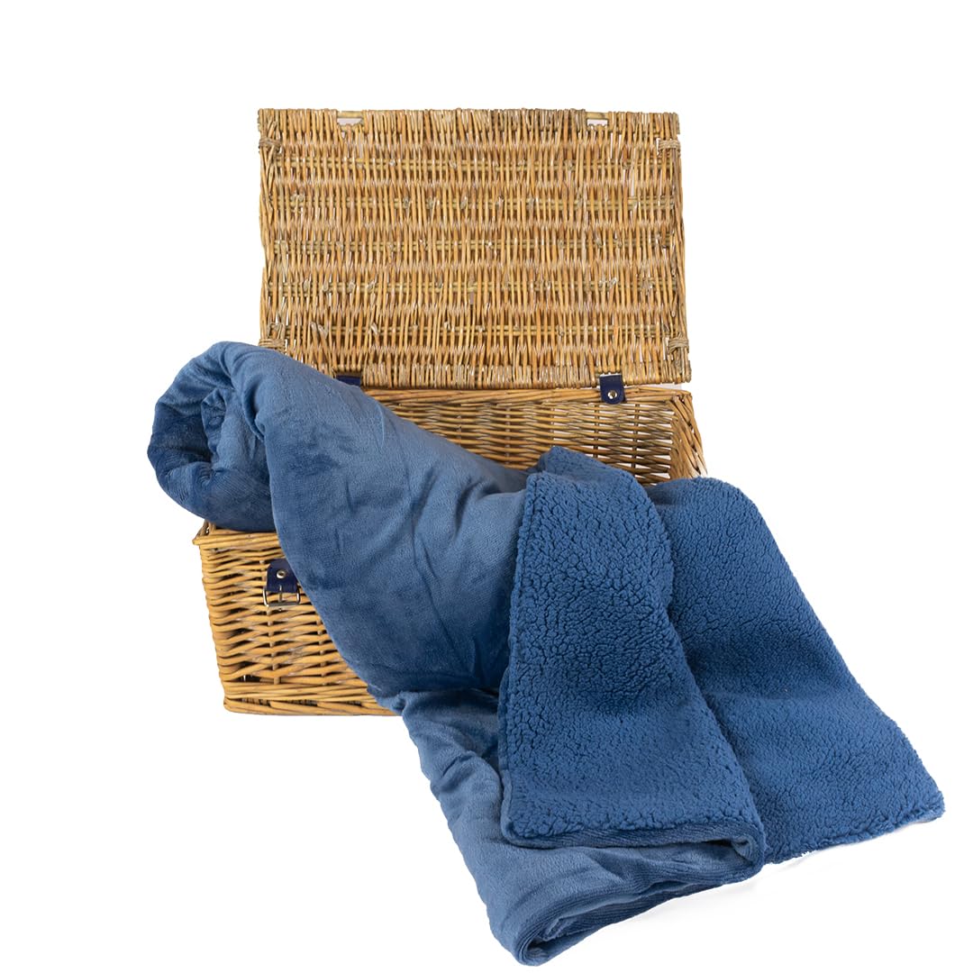 Manta Sherpa Borreguito Invierno Polar Azul - Mantas para Cama o Sofa - 130 x 160 cm - 100% Poliéster - Manta Gruesa, Suave y Caliente con Borreguito