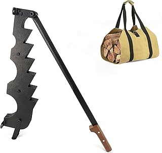 HUAGHEE Wood Splitter - Extended Wood Handle Wall Mounted Log Splitter, Firewood Kindling Splitter, Portable Manual Fire Wood Kindling Splitter Firewood Cutter with Firewood Tote Bag