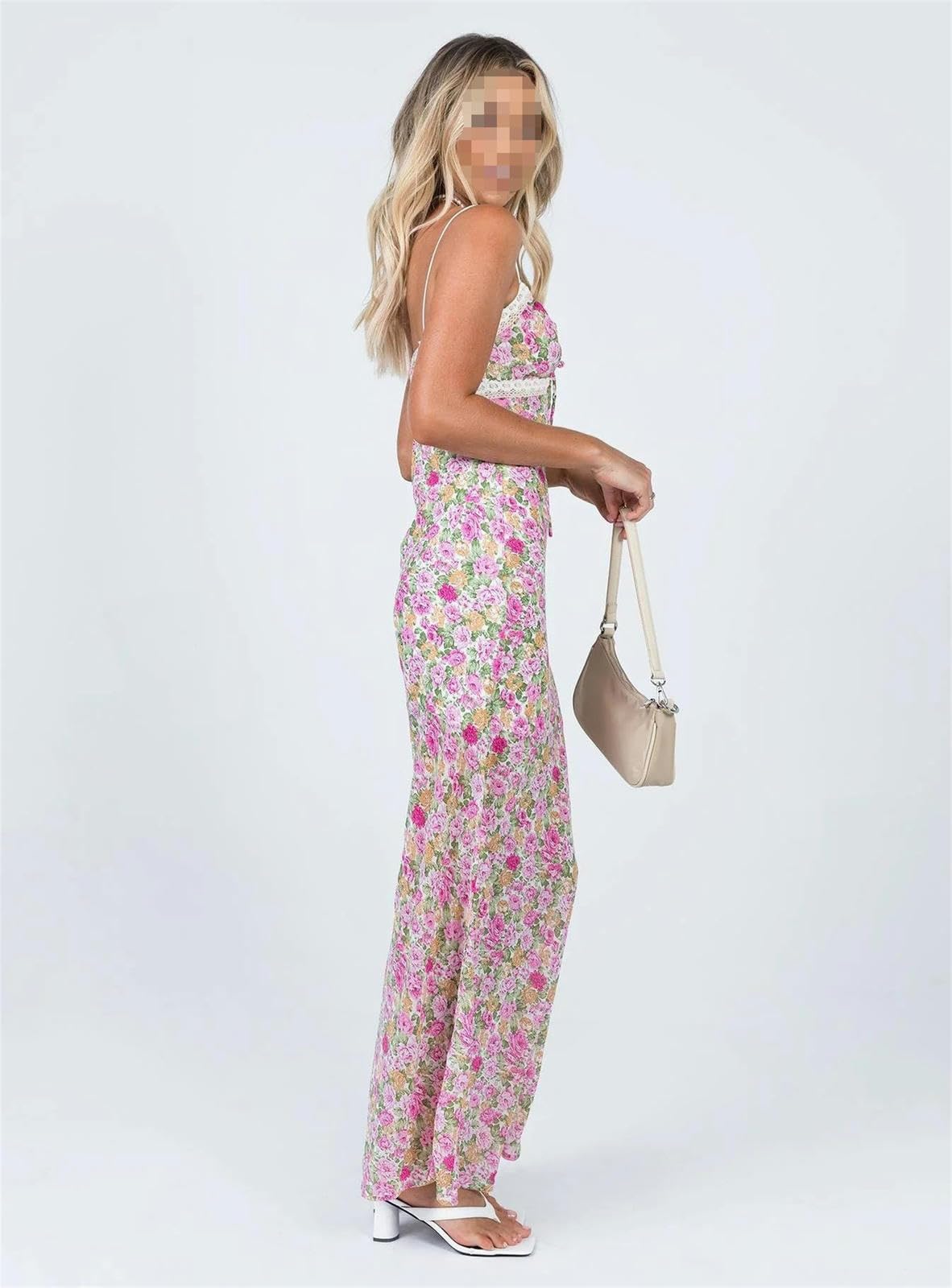 Kleider Heißes Mädchen Französisch Kleid Romantische Blumen Mit V-Ausschnitt Spitzenspleißen Slim Fit Hip Kleid-Blumen-l