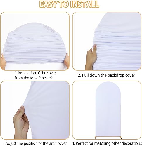 Miniatura 5 de FUHSY Cubierta de fondo para arco de boda, fundas de soporte de arco blanco para telón de fondo de Chiara de 2.1 x 5 pies, cubierta arqueada de