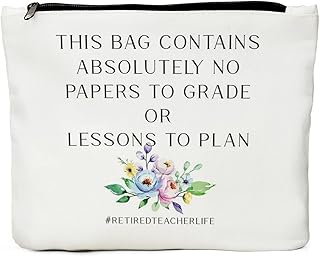 Retirement Gifts for Teacher, Retirement Gifts for Women Men, Retired Teacher Gift, Retired Teacher Makeup Bag Funny Retirement Gift for Teacher-No Papers to Grade or Lessons to Plan