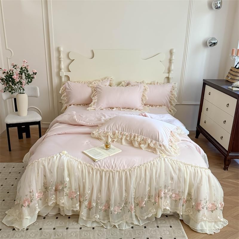 Parure de lit 4 pièces en coton délavé pour une chambre à coucher romantique et cocooning