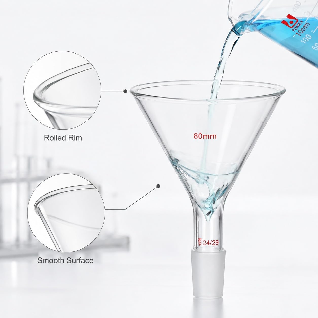 Embudo Filtración 60 Grados Vidrio Borosilicato Junta Esmerilada-180mm 34/35#