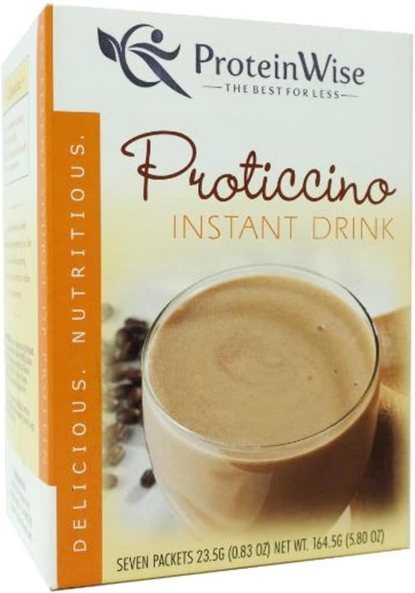 Proteinwise Proticcino Instant Coffee Cocoa Drink Mix | 15g Protein | 80 Calories | Low Carb | 7 Servings Per Box