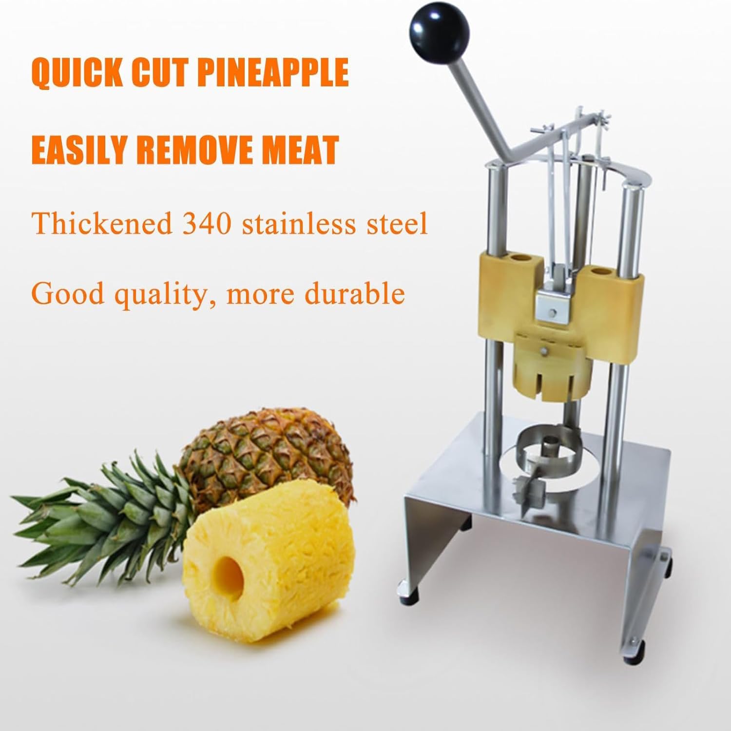 Éplucheur automatique d'ananas avec poignée antidérapante, espacement réglable pour un épluchage rapide, facile à nettoyer, machine pour éplucher les ananas et les cantaloups