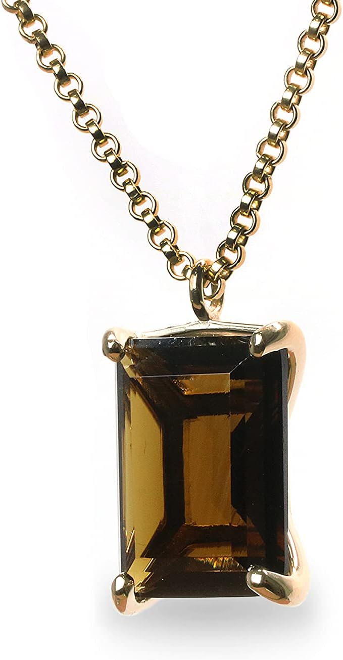 Rectangle Smoky Quartz Necklace - Stylish 14k Gold Statement Necklace for Fashion, Parties, Special Occasion, Wedding, Anniversary for Her - Handmade Jewelry with Fancy Box