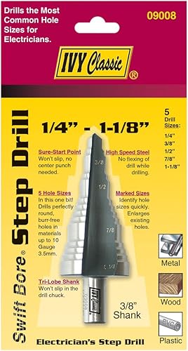 Miniatura 5 de IVY Classic 09014 Broca de paso para electricista de 5 agujeros, 78" - 1-38", 1tarjeta
