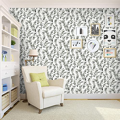 Livebor Olive Leaf Wallpaper Peel and Stick Leaf Contact Paper 17.7inch x 196.8inch Sage Green Peel and Stick Wallpaper Modern Farmhouse Wall Paper Neutral Removable Self Adhesive Decorative Vinyl by Livebor - Used condition - Image 8