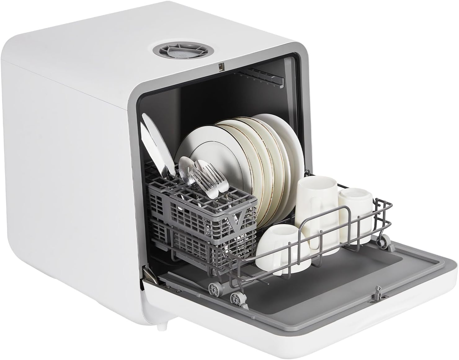 Countertop Dishwasher, Mini Dishwasher with Faucet & Manual Water Tank(5L) Modes Water Inlet, Compact with More Space Inside,6 Programs Ideal for RV & Apartments, No Hookup Needed