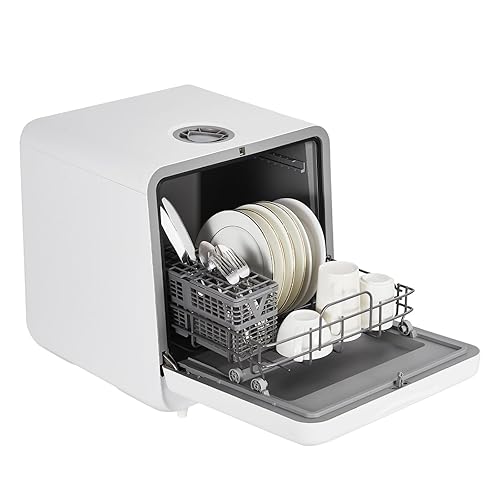 Countertop Dishwasher, Mini Dishwasher with Faucet & Manual Water Tank(5L) Modes Water Inlet, Compact with More Space Inside,6 Programs Ideal for RV & Apartments, No Hookup Needed