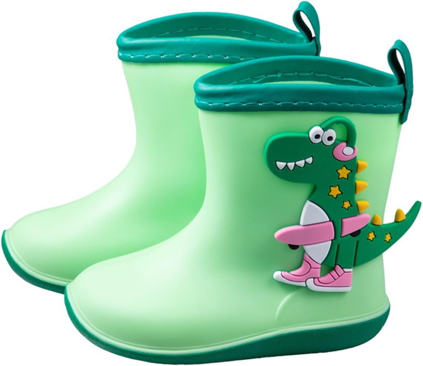 Boys Rain Boots Kids Easy-on Waterproof Rainboots Cute Dinosaur Non-Slip Lightweight Mud Proof Shoes for Hiking