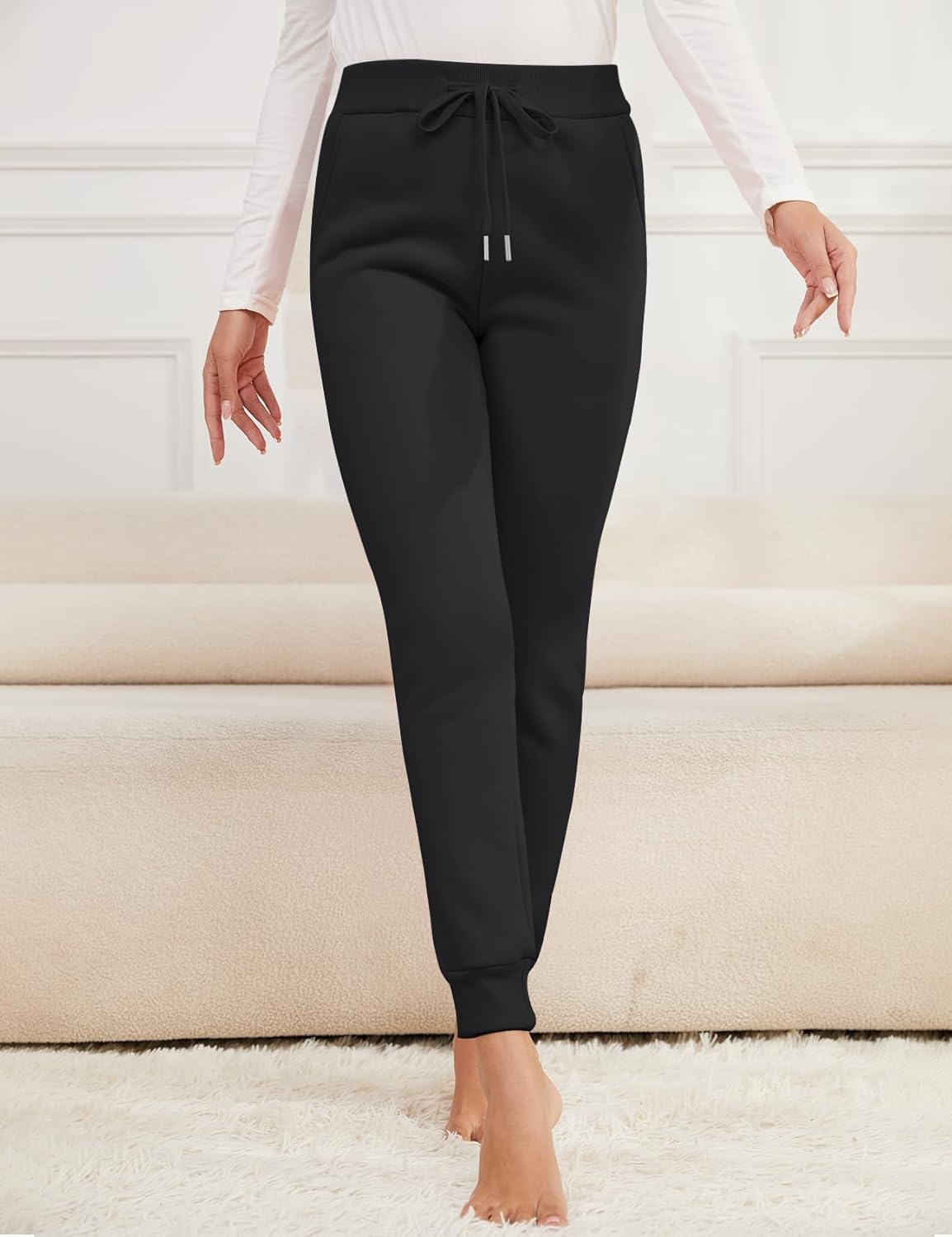 Gihuo Women's Sherpa Lined Sweatpants Winter Warm Fleece Jogger Pants - Image 2