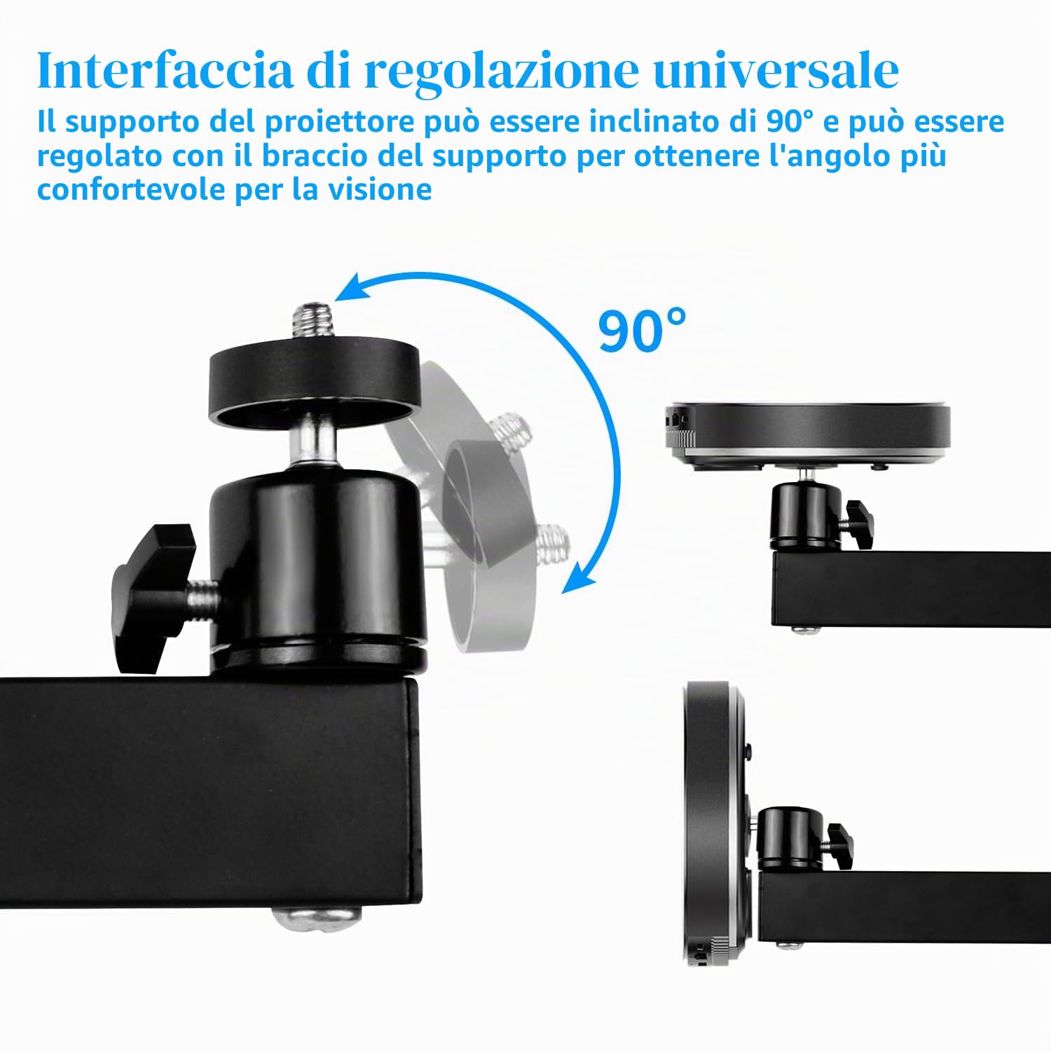Supporto Per Proiettore A Parete, Staffa In Metallo Multiangolo Regolabile Proiettore/Supporto Monitor Con Interfaccia Vite Da 1/4 Di Pollice Braccio Articolato