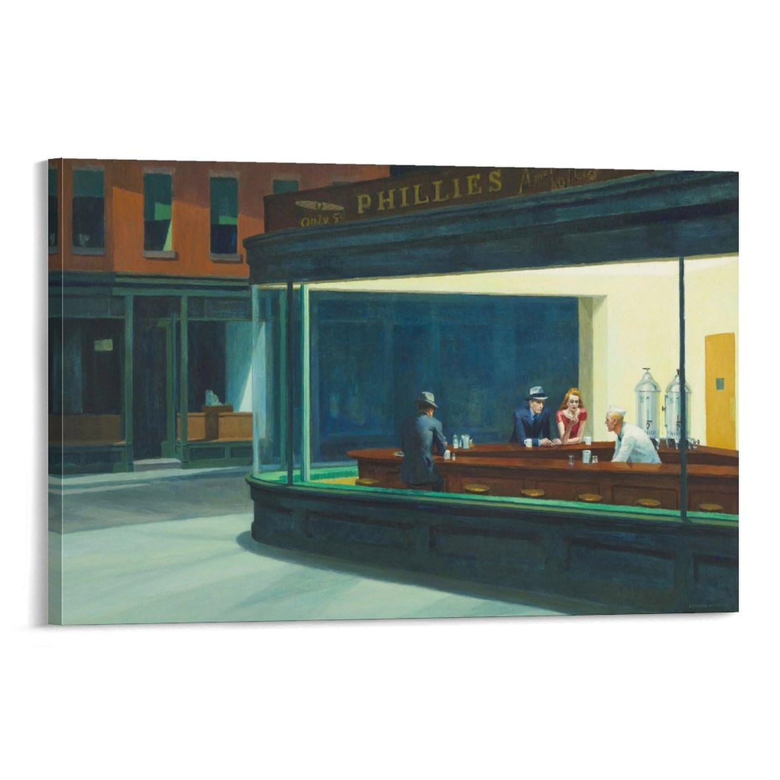 GAJUYL Famous Painting Poster Edward Hopper Nighthawks, Canvas Print Art Poster, Home Decoration Painting; Frame; 24x36inch(60x90cm)