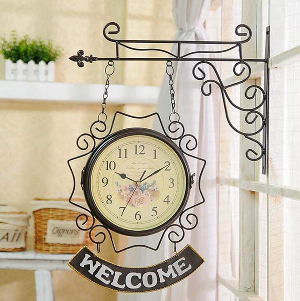 Double Sided Wall Clock,Retro Wall Clock Outdoor Garden Wall Clock Outdoor Indoor Garden Wall Clock for Garden/Patio/Yard