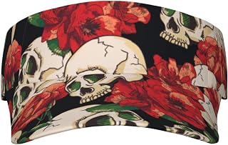 XIXIAN Skull Rose-Red Printed Adult Sunscreen Visor Cap Lightweight and Breathable Adult Sun Visor Empty top hat Versatile Outdoor hat