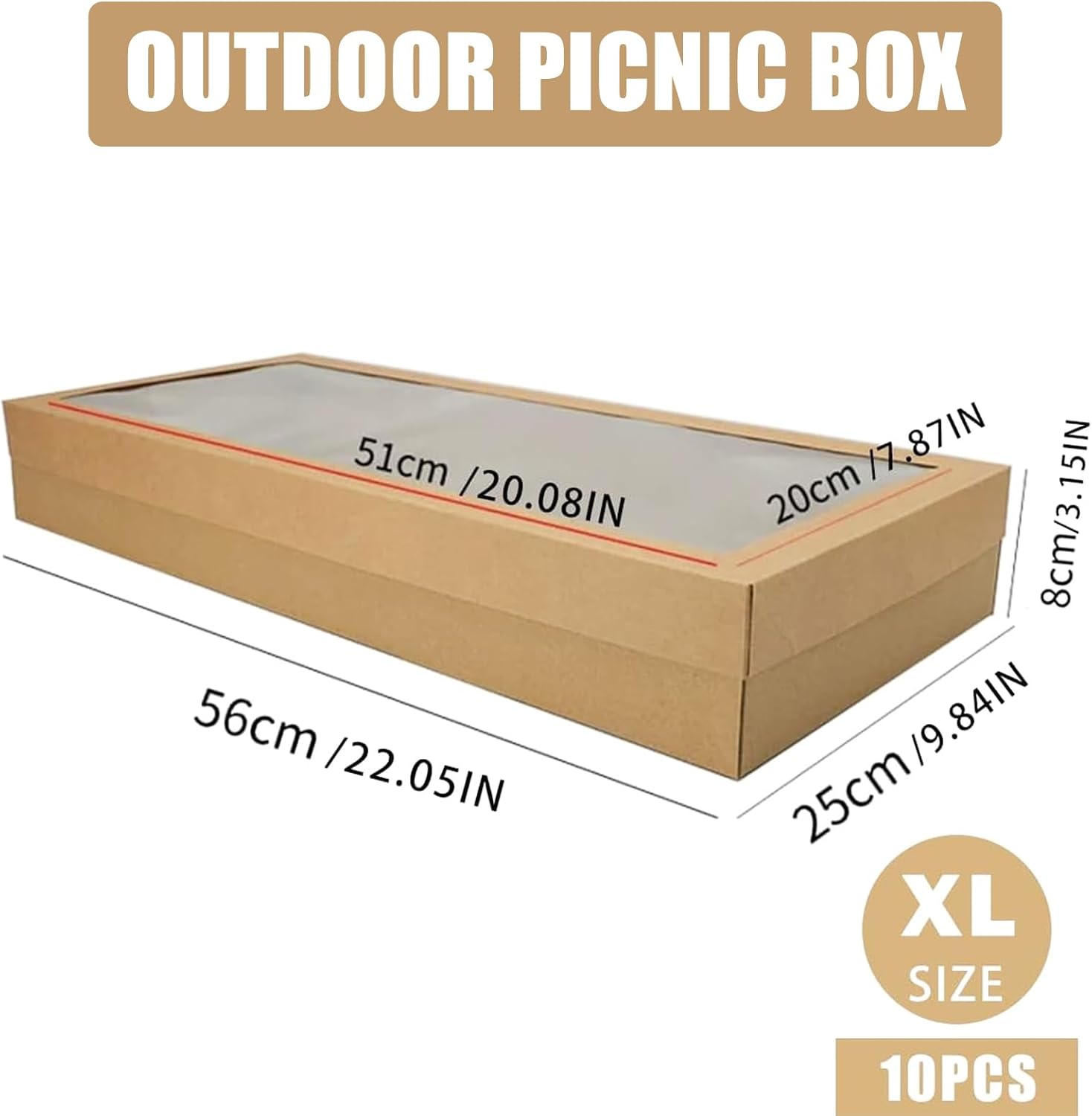 10 Pack Large Bakery Boxes with Window, 22x9.8x3.15 Inch Cookie Boxes, Cardboard Pastry Boxes, Brown Treat Box for Gift Giving, Baking Pies, Cakes, Muffins and Desserts (XL)