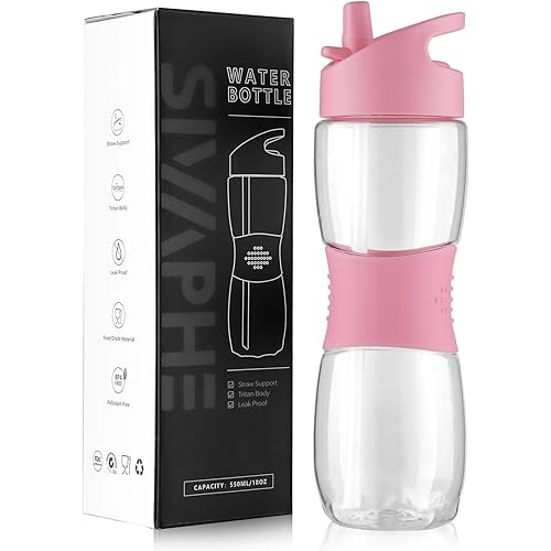 Sivaphe Kids Water Bottle with Straw BPA-Free Tritan Leak-proof Sports Small Clear Drinking Bottle for School 18 fl.oz Pink