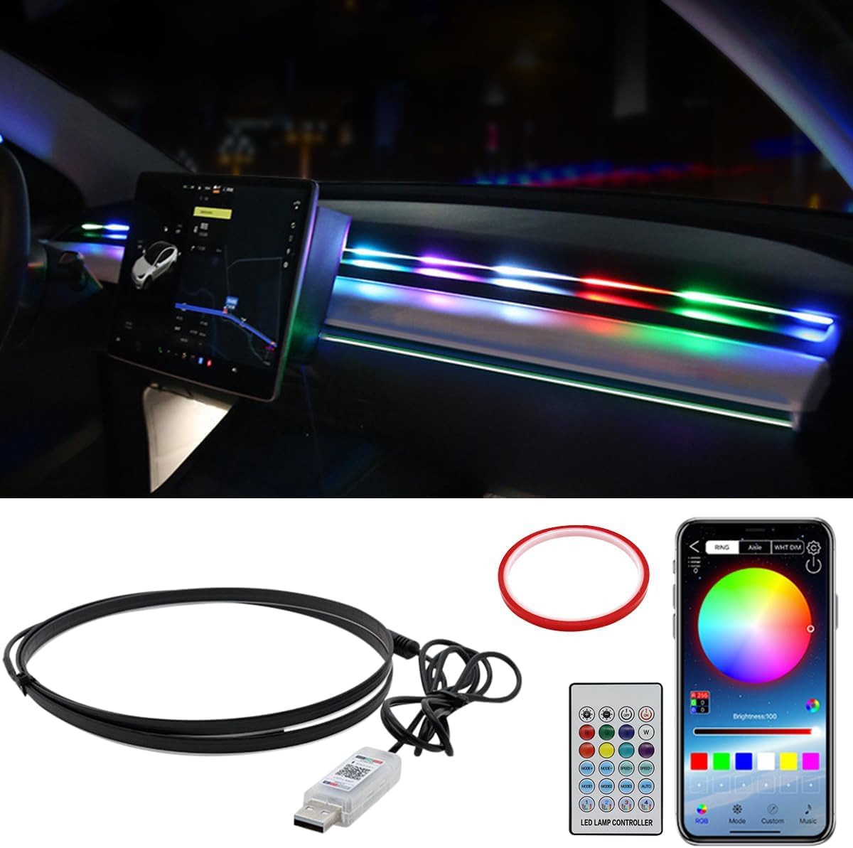 AutoBizarre 43 inch Multicolor Music Controlled Sound Activated Car Interior Decoration Dashboard Ambient Lighting USB K4 Magic Lights with Remote & Mobile Application Control(Works with All Cars)-image-22
