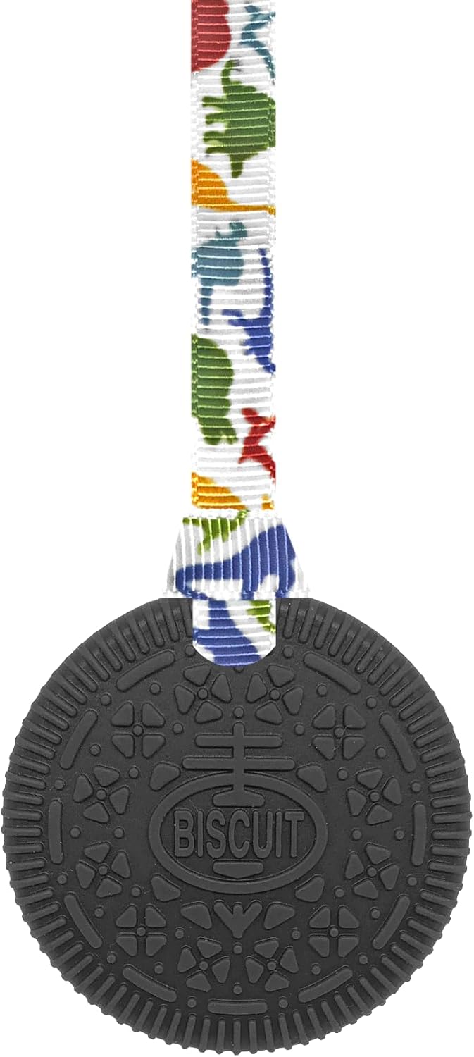 Biscuit Chew Necklace With Lanyard – Black & white – For Kids With Autism, Anxiety & ADHD – 100% Food Grade Silicone (6 lanyard designs available)
