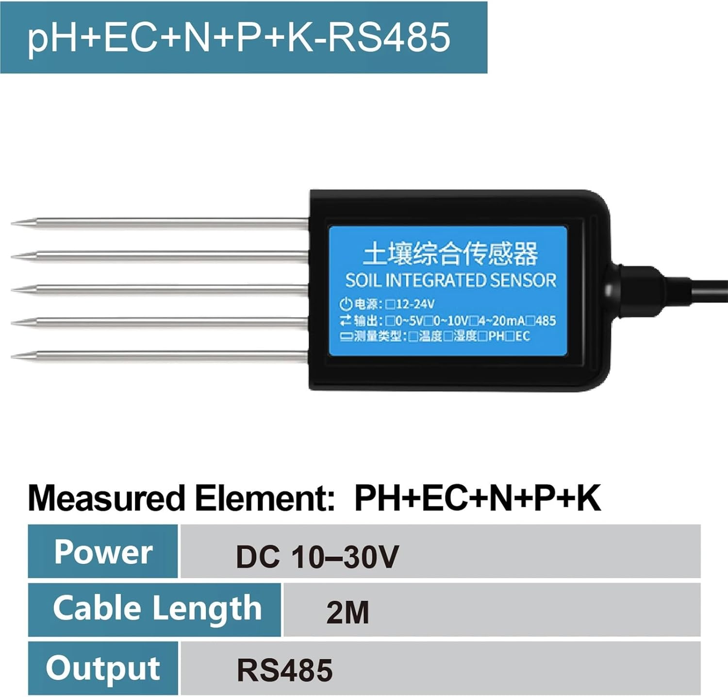 4-in-1 Modbus Soil Sensor RS485 4-20mA 0-5V Temperature Humidity EC PH NPK(PH-EC-N-P-K-RS485)