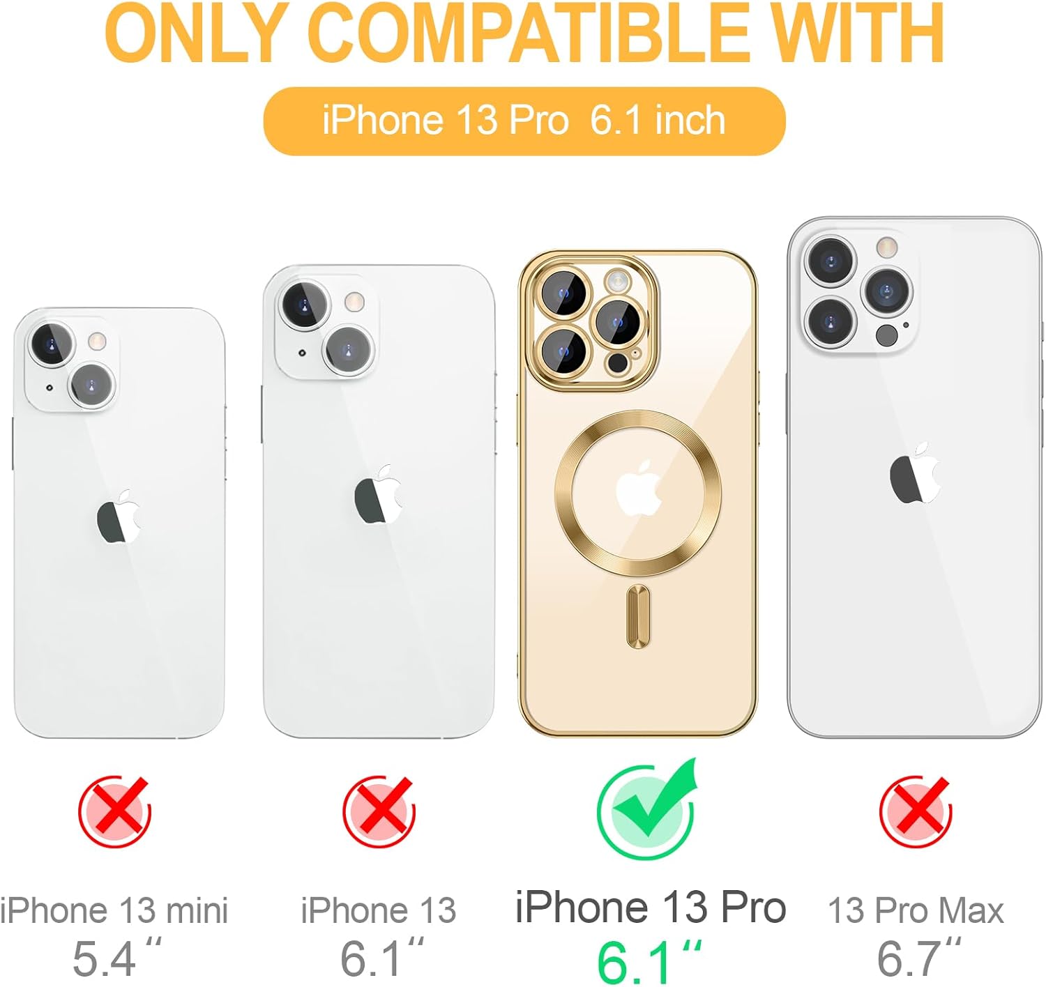 Hython Magnetic Clear for iPhone 13 Pro Case with Camera Lens Protector [Compatible with MagSafe] Luxury Plating Edge Slim Soft TPU Cover Protective Phone Case for iPhone 13 Pro 6.1", Gold - Image 7