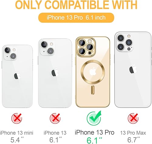 Miniatura 7 de Hython Funda magnética transparente para iPhone 13 Pro con protector de lente de cámara compatible con MagSafe borde chapado de lujo, funda