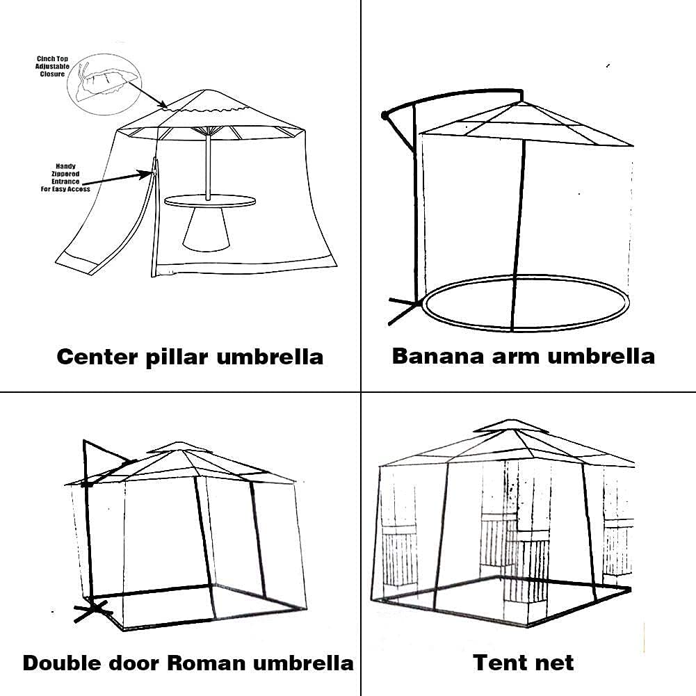 Moskitiera na zewnątrz, Składana siatka na parasol ogrodowy, czarno-biała, wiele typów, 300x230cm, zapinana zamek(Bianco,Ombrello con braccio a banana)