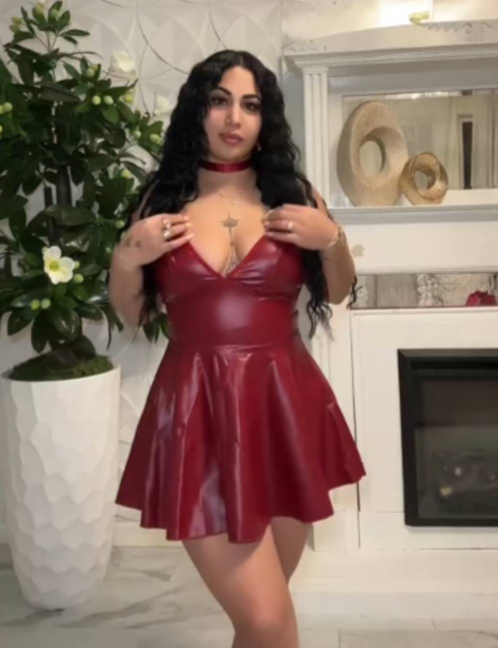 red leather dress amazon Watch Faux Lingerie on Live style construction block printed Size:03 - L Sapphire Rose ~ Faye