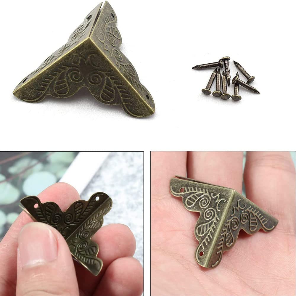 vintage metalen doos hoekbeschermer antiek messing meubelrand, 4 stuks puur messing antieke beschermers uitgehold patroon klassieke meubels tafels en stoelen kast (antiek brons) (kleur: goud