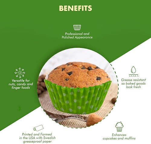 Vista 47 de Regency Wraps Vasos para hornear de grado profesional a prueba de grasa, paquete de 40 unidades, revestimientos estándar, lunares azul cobalto