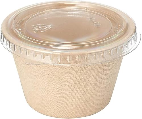 4 Oz Compostable Souffle Portion Cups with Fiber Lids - Condiment Paper Sample Cup with Lid Sugarcane Bagasse, Biodegradable Great For Sauces, Condiments, Slime, Jello Shot, Food Storage (3600)