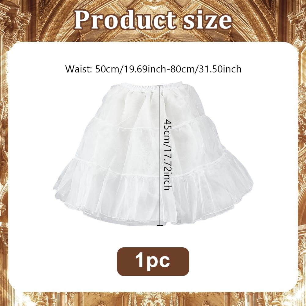 INFUNLY Short Medium-High Volume A-Line Puffy Lolita Petticoat with Bound Hem Crinoline Underskirt 18.3inch White Pettichat for Women Dress Lolita Party Costumes Cosplay