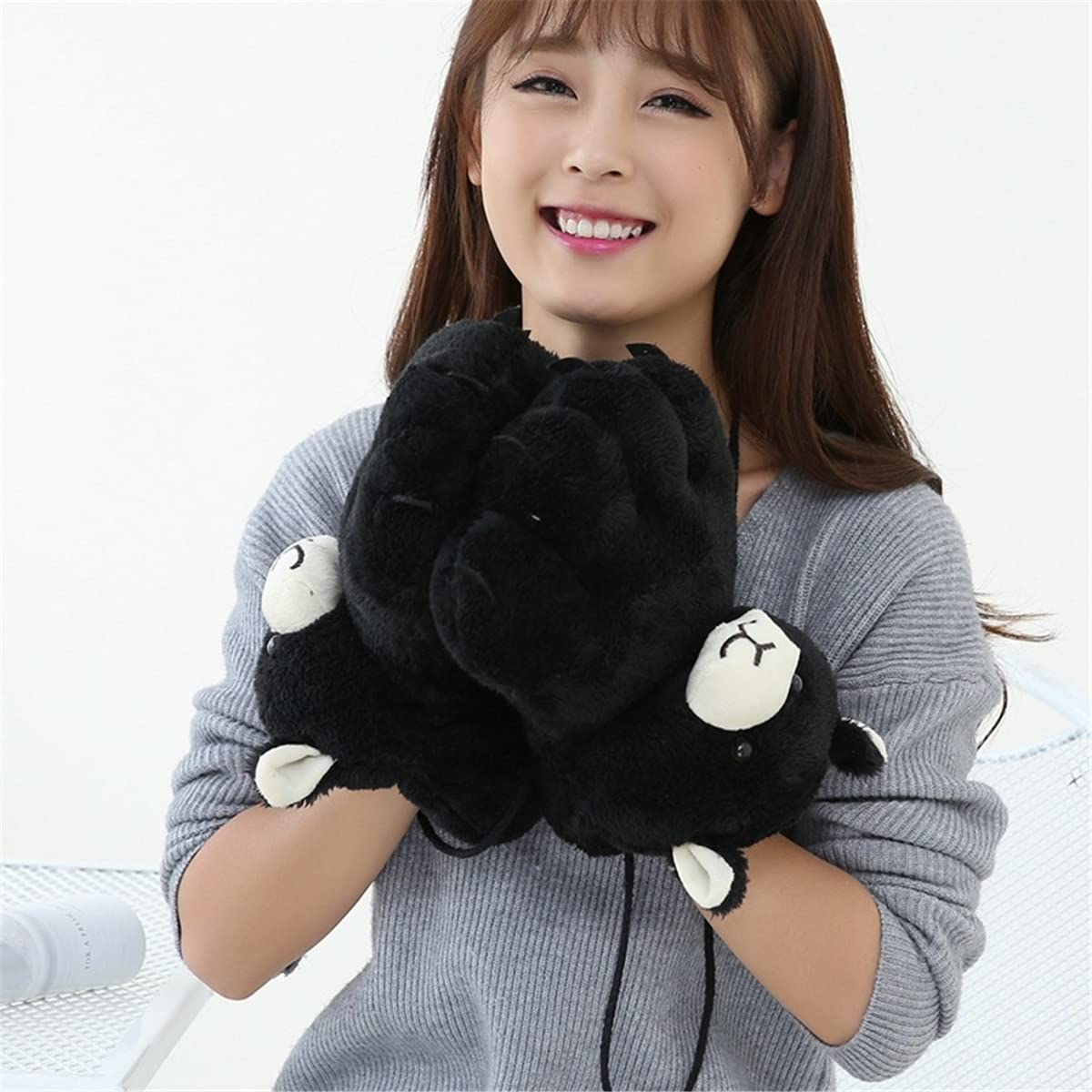 SpaRcz Halloween Theme Autumn and Winter Glove Cute Bear Paws Furry Cute Dinosaur Sharp Claws Cosplay (Black)