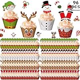 【Múltiples Usos】: las envoltura de cupcake toppers son adecuadas para decorar postres, cupcakes, brochetas de frutas, bocadillos, helados, pan en la fiesta de Navidad o fiestas temáticas etc.