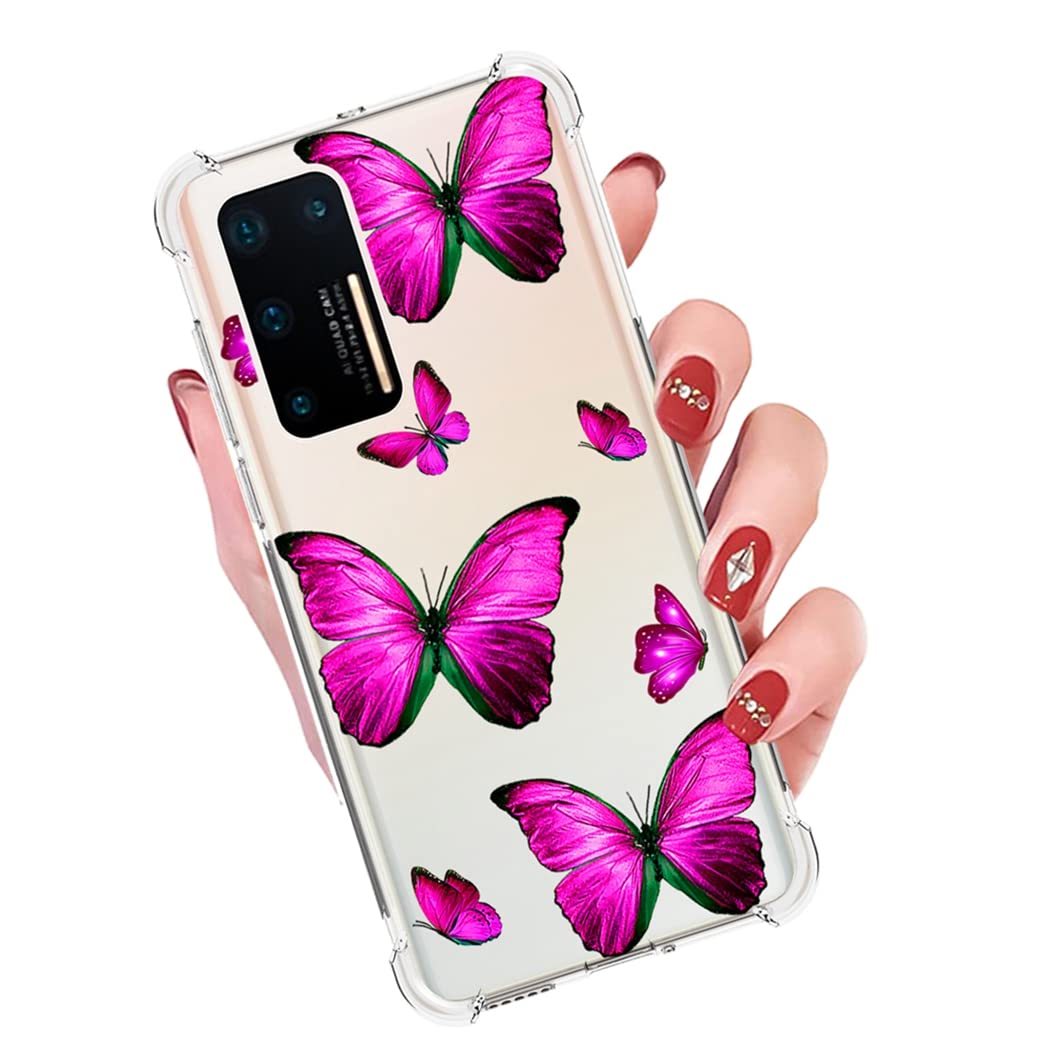 Cover Per Huawei P40 Con Fiori E Ragazza - Custodia TPU Morbida Rosa, Antiurto - 2