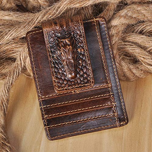Image of Le'aokuu Genuine Leather Magnet Money Clip Credit Card Case Holder Slim Wallet
