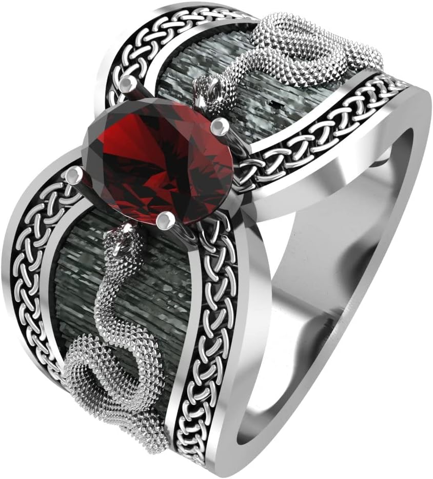 925 Sterling Silver CZ Red Stone Snake Ring Animal Jewelry for Mens Women