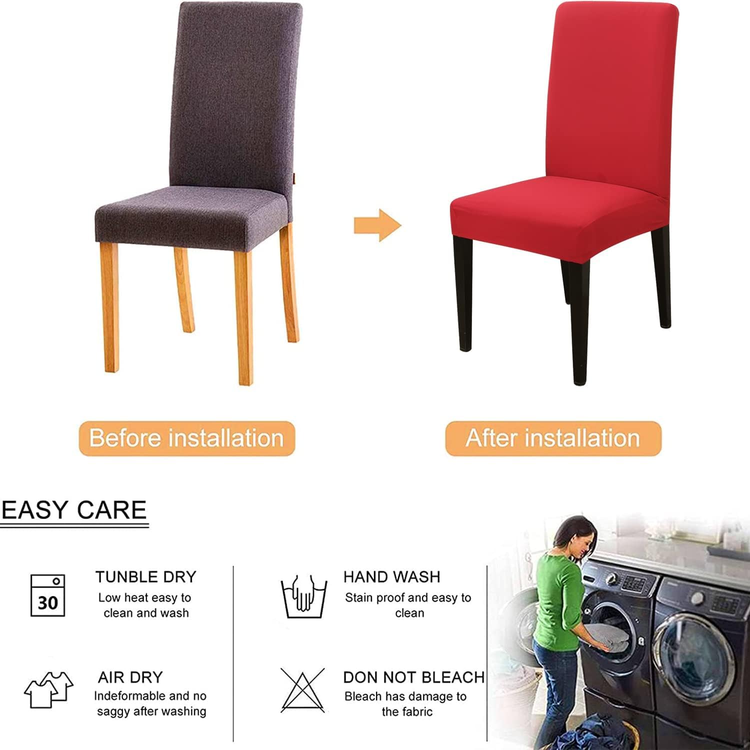Stretch Chair Covers Slipcovers Set of 6 red Stretchable Dining Chair Slipcover Washable Removable for Kitchen,Hotel,Restaurant